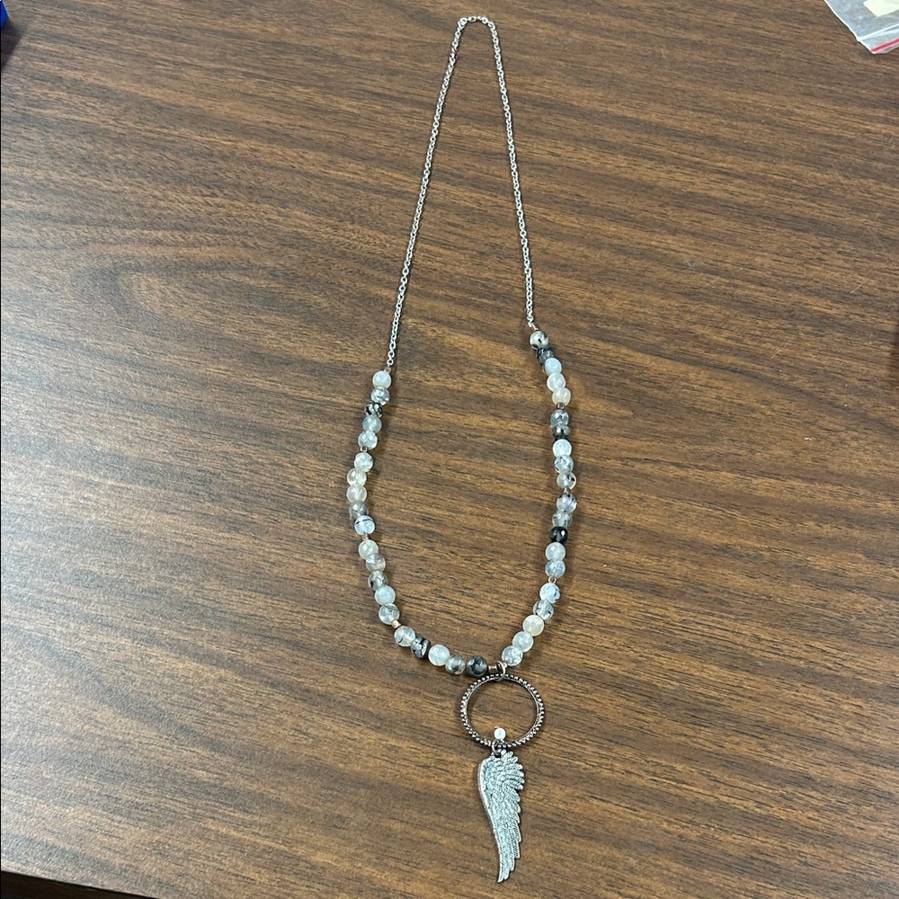 Vintage Dendrite Wing Pendant Necklace